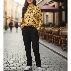 Equipment Femme Silk Floral‎ Print Button Down Blouse Top Yellow Career Size XL